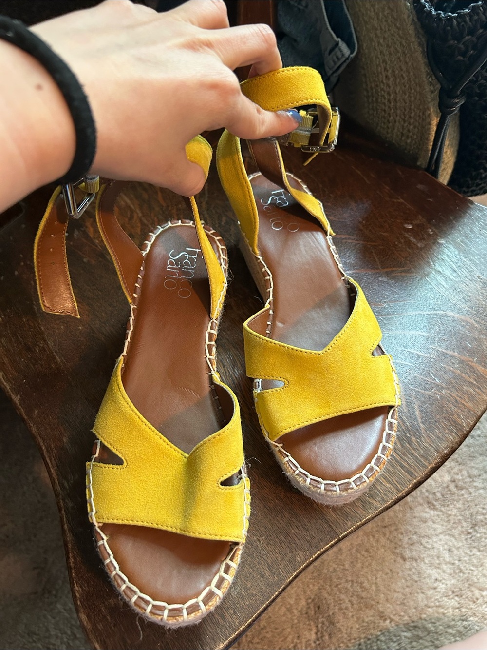 Franco Sarto Mustard Yellow Suede Espadrille Ankle-Strap Sandals